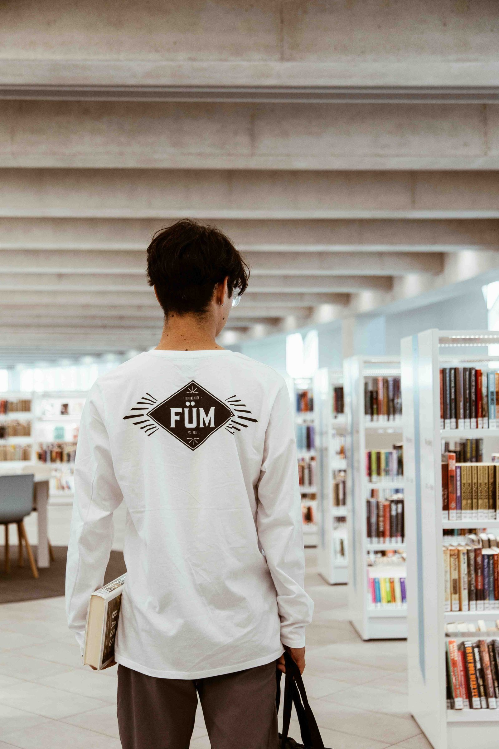Student studying in university library